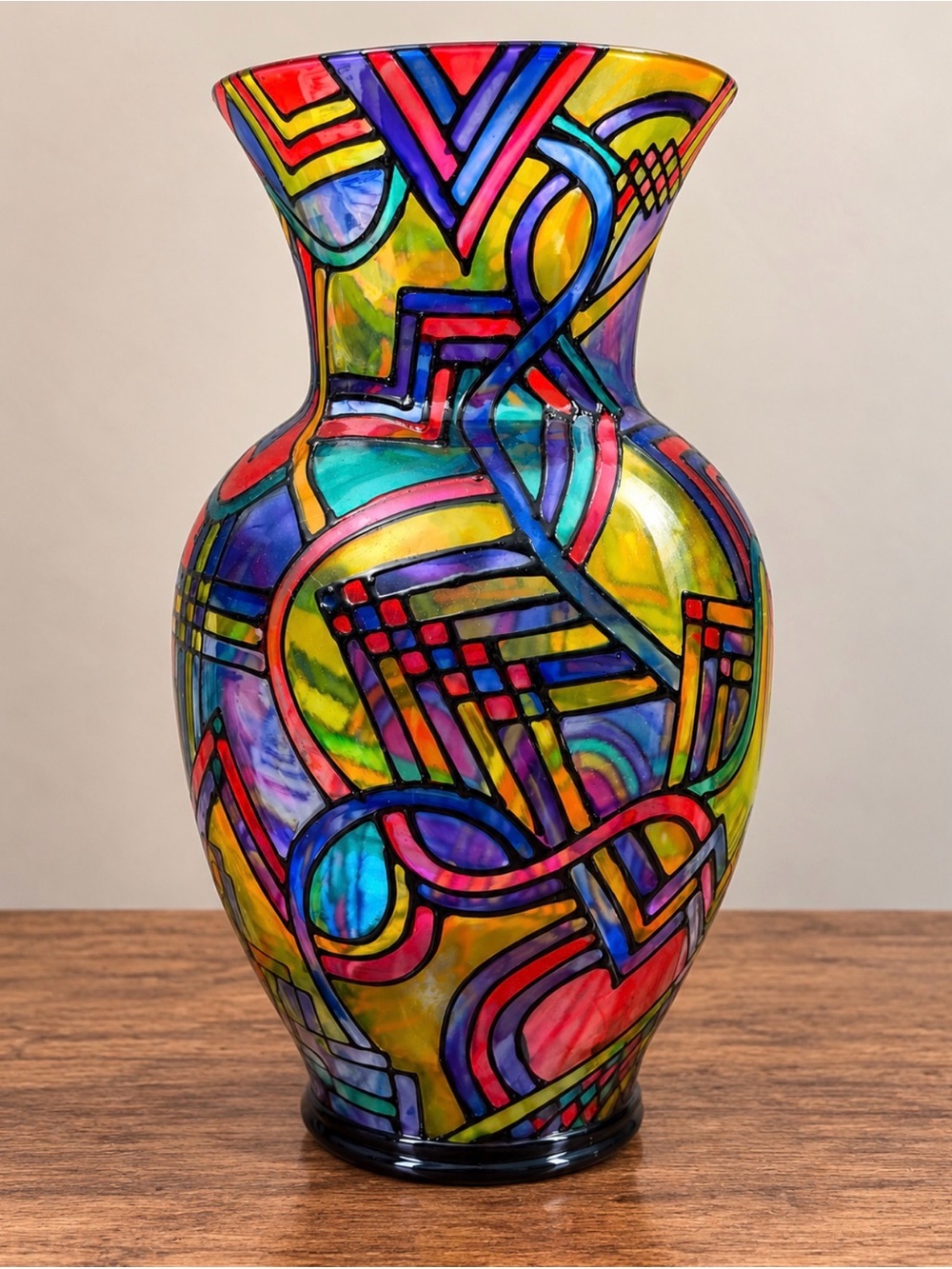 Signed 2006 Colorful Abstract Art Glass Vase